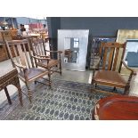 3 x oak carver chairs with drop in seats