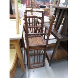 Elm seated dining chair plus two Edwardian chairs with Bergere seats
