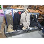 Large quantity of military dress and dinner jackets plus boots, caps, other clothing and army