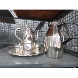 Cage containing a continental silver plated tea service plus a Swedish coffee pot