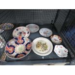 Cage containing Hornsea, Bavarian and Royal Albert plates plus a Chinese fruit bowl