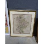 Framed and glazed map of Bedfordshire