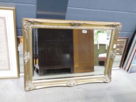 2 x gold framed mirrors, plus a mirror in natural wood frame