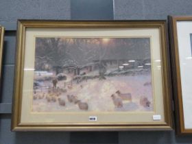 Print of sheep in winter setting