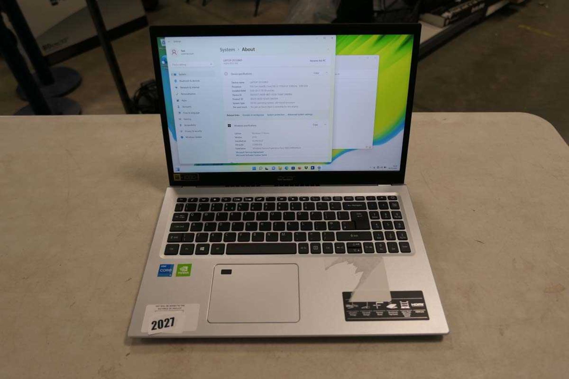 +VAT Acer Aspire 5 laptop with core i3 11th gen cpu, 4gb ram, 256gb storage running Windows 10