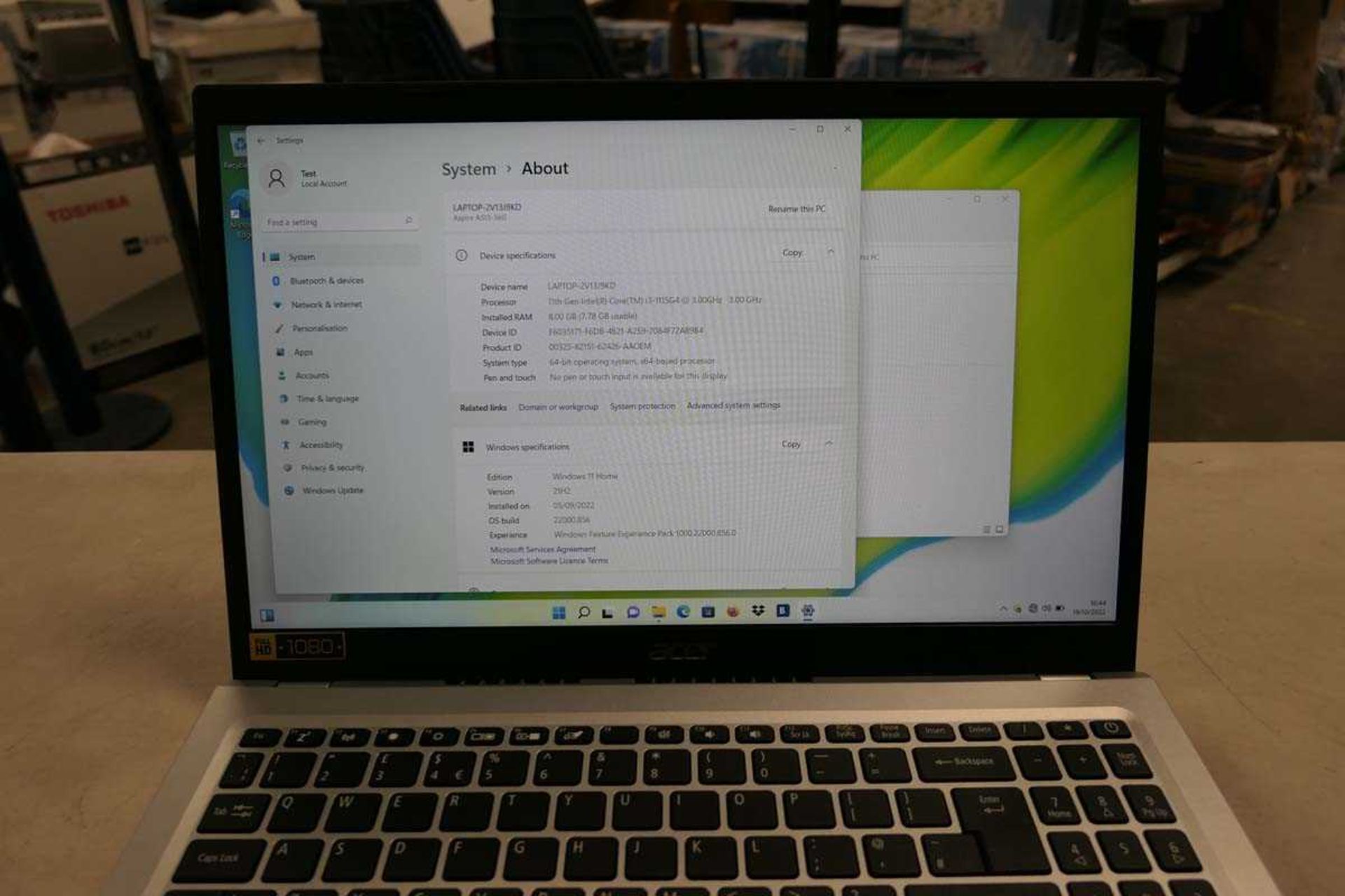 +VAT Acer Aspire 5 laptop with core i3 11th gen cpu, 4gb ram, 256gb storage running Windows 10 - Image 2 of 2