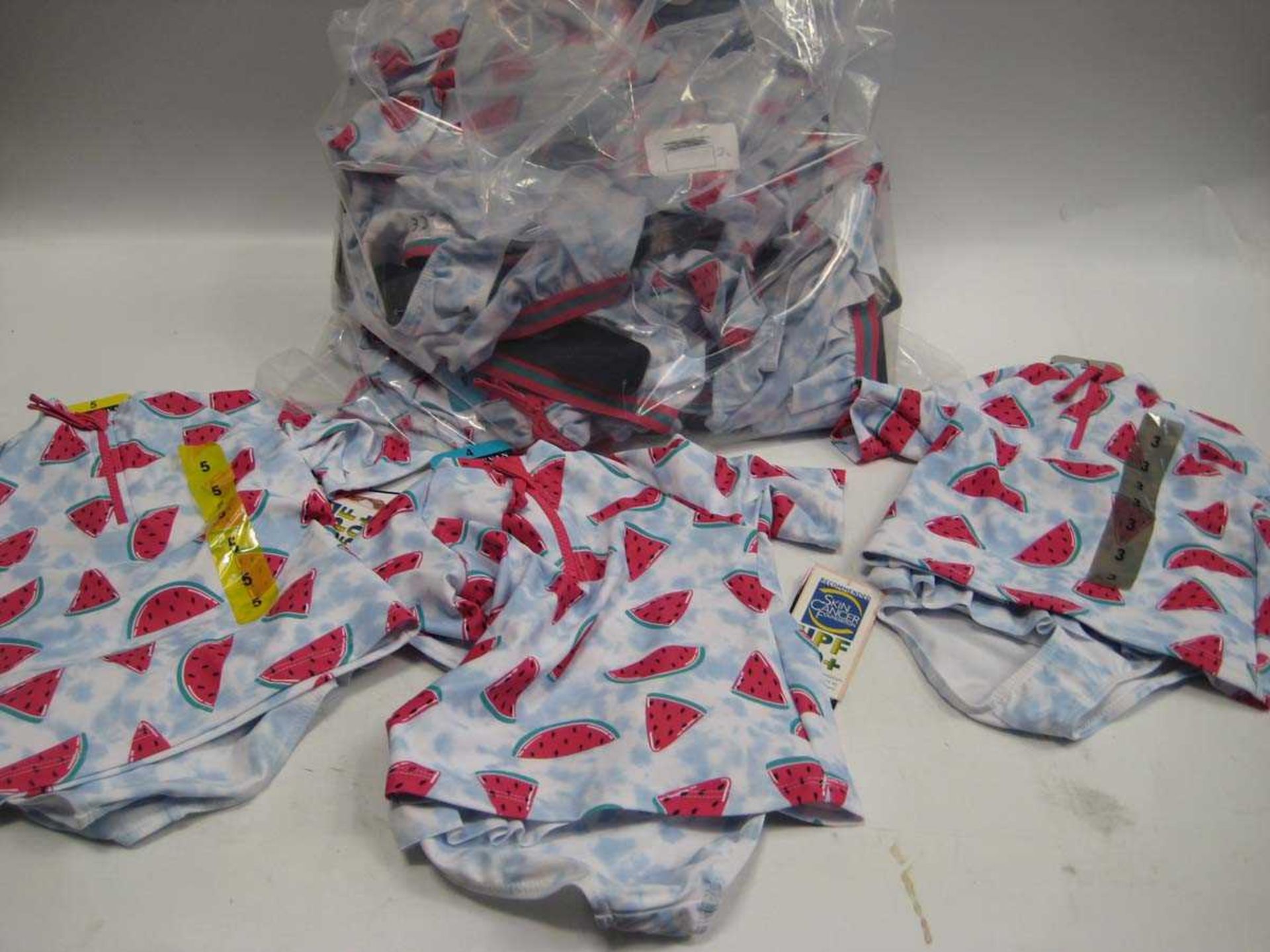 A bag containing 20x sets of Children's Swimwear in various styles.