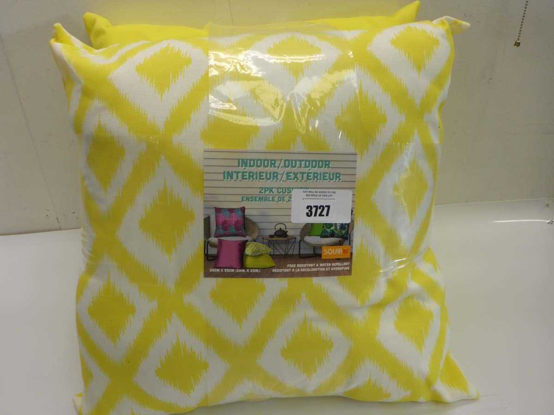 +VAT Set of 2 Yellow and Yellow & white indoor/outdoor 20"x20" cushions