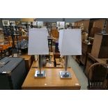 +VAT Pair of chrome and Perspex table lamps with shades