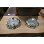 Pair of metal mounted moulded glass ceiling lights