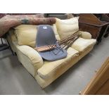Brown fabric 3 seater sofa plus a matching armchair