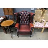 Chesterfield style button back red wing chair