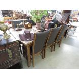 Faux marble dining table and 6 brown leather chairs