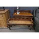 Heavily carved wooden side table with matching two seater bench