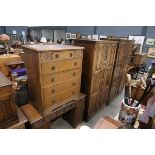 Oak bedroom suite comprising 2 double wardrobes, chest of 5 drawers, pair of bedside cabinets and