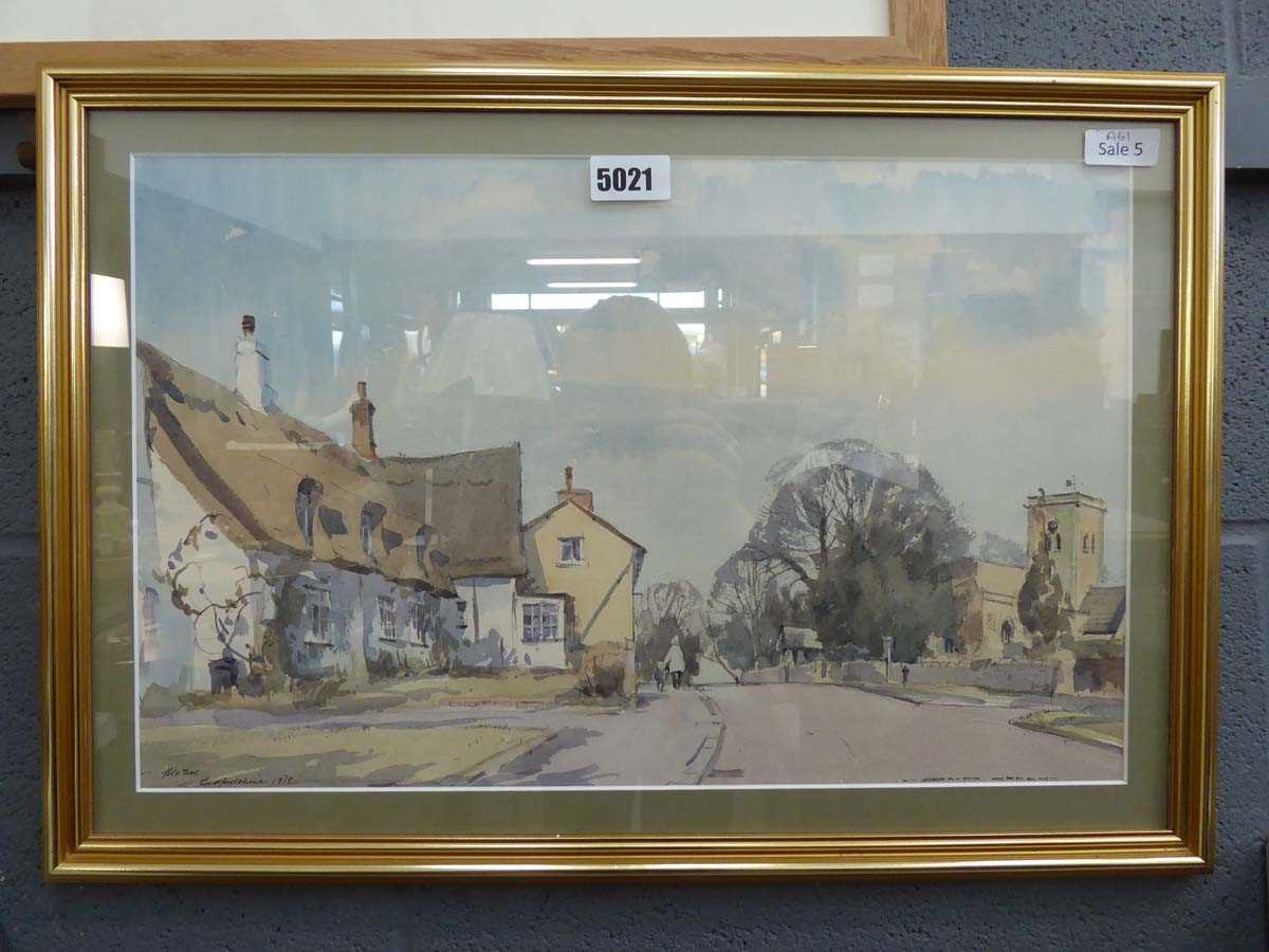 Gilt framed and glazed watercolour of Bletsoe, Bedfordshire by David Green