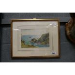 Framed and glazed watercolour of a coastal scene by JJ Hardwick ARWS