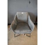 +VAT Grey leather finish tub chair on black rod feet