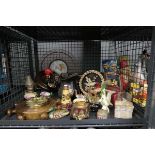 Cage containing water jug, ornaments, pill boxes and barometer