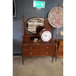 Edwardian mahogany dressing unit with three panel bevelled mirror over