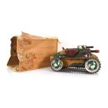 A Marx Sparkling Climbing fighting tank, boxedPlayworn. The motor appears to work when wound. Is
