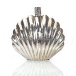 A silver scent bottle of shell shaped form, import marks, h. 6 cm, 1 oz