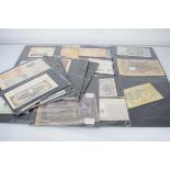 A collection of early-to-mid 20th century bank notes including German marks, Austrian kronen,