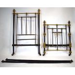 A Victorian brass and painted tole single bedstead, retailed by William & Whiteley, w. 94 cm