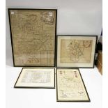 Bedfordshire Cartography : A selection of 4 maps, framed and glazed ( two mounted ) including -