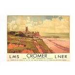 Original Chromolithograph LNER / LMS Railway Poster featuring ' CROMER - Gem of the Norfolk Coast. '