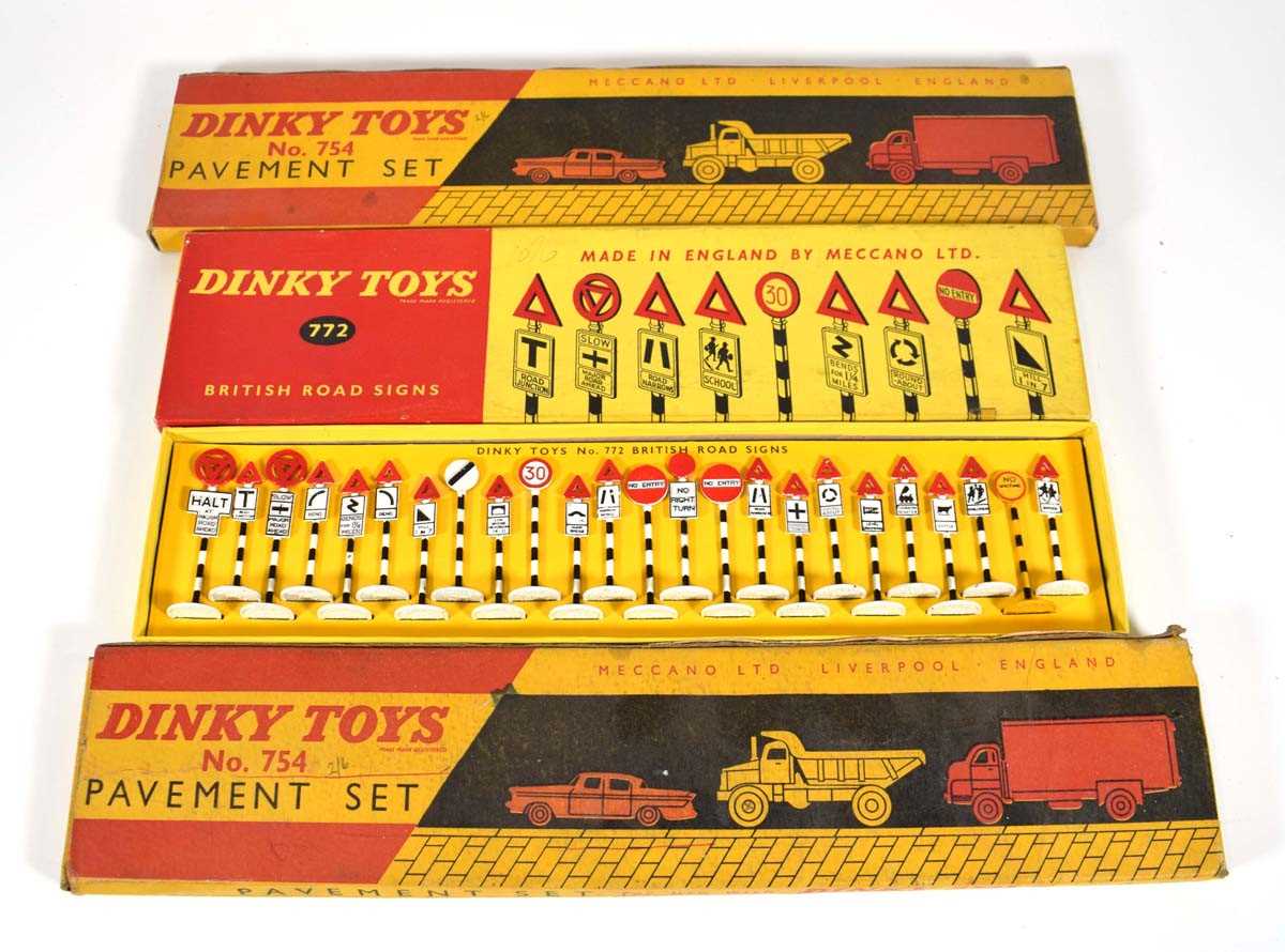 A Dinky 772 British Road Signs set and two 754 pavement sets, all boxed, together with a small group