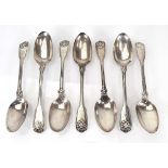 A set of six George IV silver fiddle, thread and shell pattern table spoons, maker WC, London