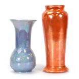 Two 1920's Ruskin pottery lustre vases including a lilac example, h. 19 cm, and an orange example