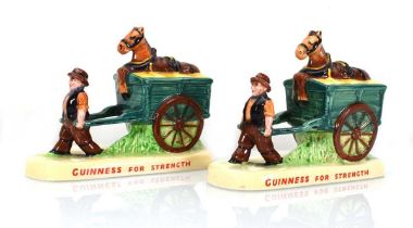 A pair of humourous Carltonware figures, each modelled as a gentleman pulling a horse and cart and