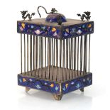 A Chinese white metal and clossoine 'cricket cage', h. 15 cm