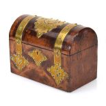 A 19th century walnut and brass bound letter box with watered silk dividers, w. 23 cmInterior