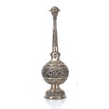 An Omani silver rose water sprinkler repousse decorated in the traditional manner, h. 27.5 cm, 5.6