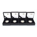 Four Royal Mint silver proof £1 coins for London, Belfast, Cardiff and Edinburgh, all boxed and with