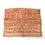 A late Victorian alphabetical sampler by Edith Wright, aged 11, Montgomery Street Board School, 21 x