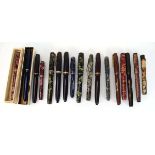 A group of seventeen fountain pens with 14ct gold nibs including Swan, Parker, Conway Stewart
