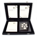 A Royal Mint 2008 United Kingdom coinage Royal Shield of Arms seven silver proof coin set, cased and