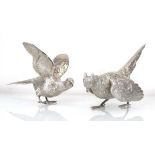 A pair of late 20th century figures, each modelled as a pheasant, maker DJS, London 1974, overall