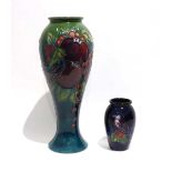 A Moorcroft inverted vase designed by Sally Tuffin decorated in the 'Finches' pattern, h. 27 cm,