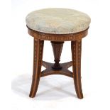 A Sheraton Revival adjustable piano stool with marquetry decoration