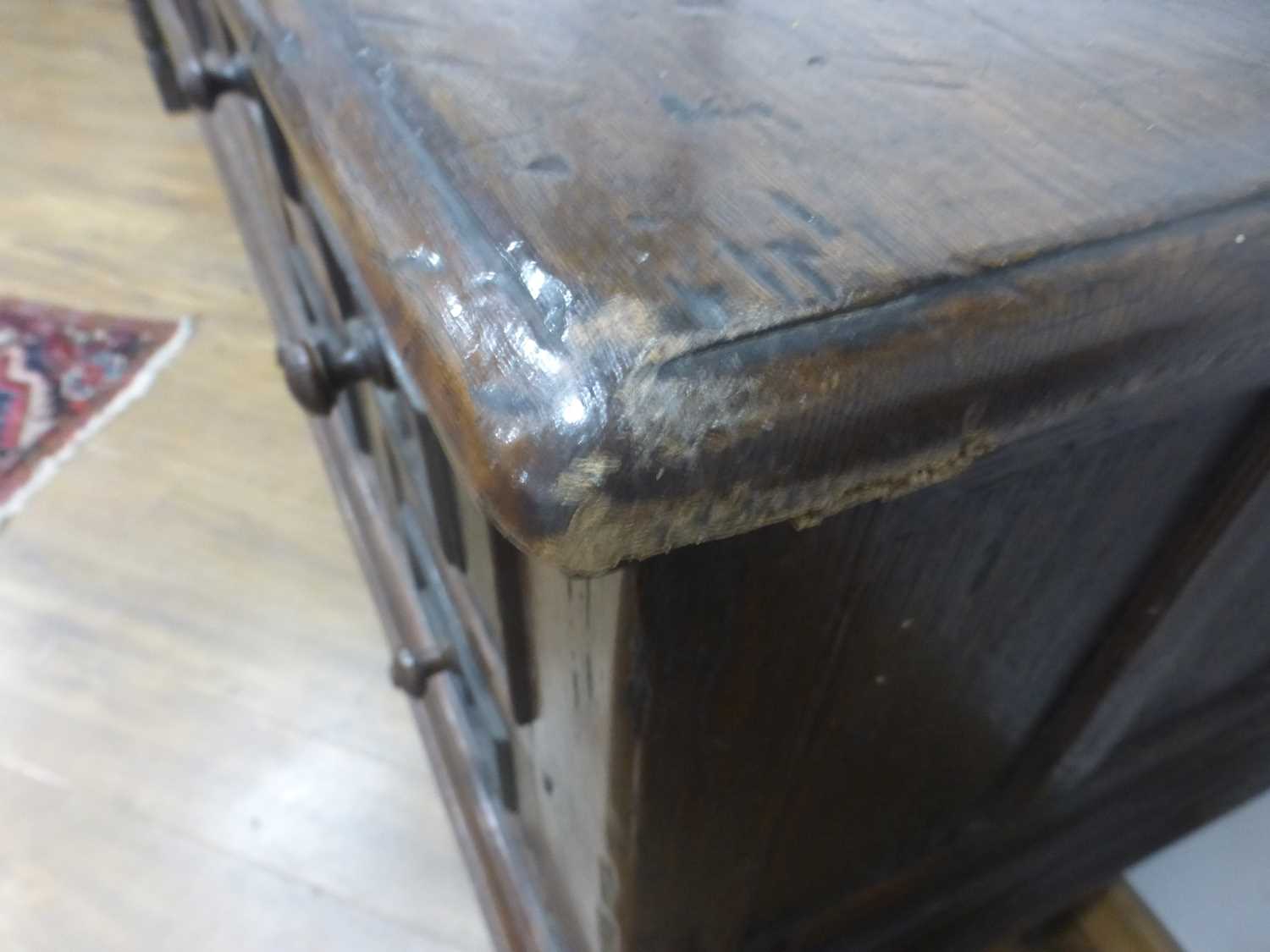 An oak dresser base incorporating 17th century elements, the central carved panelled door flanked by - Bild 24 aus 24