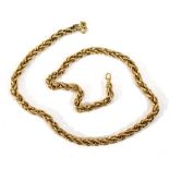 A 14ct yellow gold engraved link ropetwist necklace, l. 37.5 cm, 11 gms