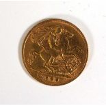 An Edwardian half sovereign dated 1909