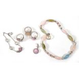A Sarah Bennett silver rainbow moonstone bracelet, a similar double strand bracelet, a pendant and