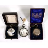 A silver open face 'Acme Lever' pocket watch by H. Samuel, case d. 5 cm, a similar open faced pocket