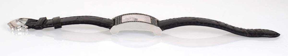 An 18ct white gold Prestige wristwatch by The Royal Diamond, the rectangular dial within a white and - Image 5 of 8